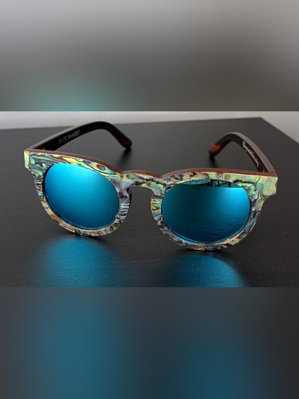 Abalone Pattern Blue Lens Round Women’s Sunglasses
